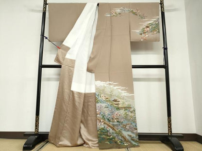 平和屋着物●訪問着　友禅　風景樹林文　正絹　逸品　DABC2134ud