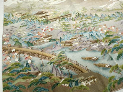 平和屋着物●訪問着　友禅　風景樹林文　正絹　逸品　DABC2134ud