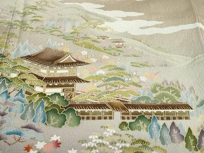 平和屋着物●訪問着　友禅　風景樹林文　正絹　逸品　DABC2134ud