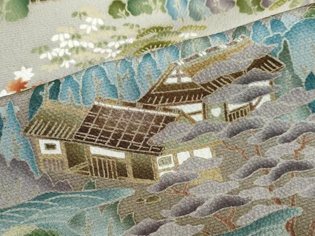 平和屋着物●訪問着　友禅　風景樹林文　正絹　逸品　DABC2134ud