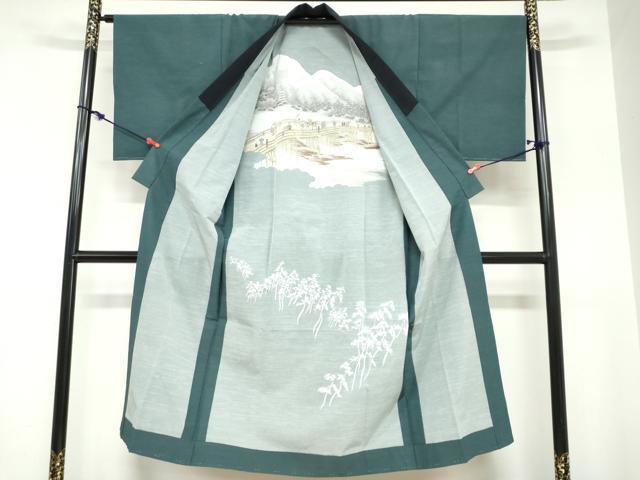 平和屋着物●男性　京師　広重画　長襦袢　無双仕立て　人物風景文　洗える着物　未使用　DABC2135ud