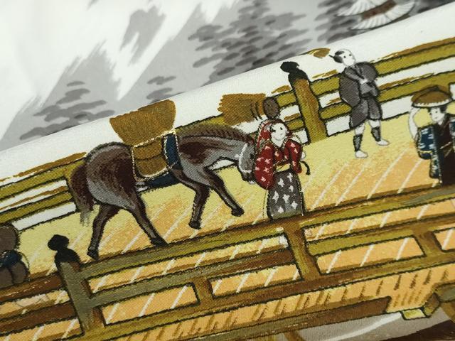 平和屋着物●男性　京師　広重画　長襦袢　無双仕立て　人物風景文　洗える着物　未使用　DABC2135ud
