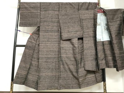 平和屋着物●男性　紬　アンサンブル　長羽織　霞文　正絹　逸品　DABC2140ud