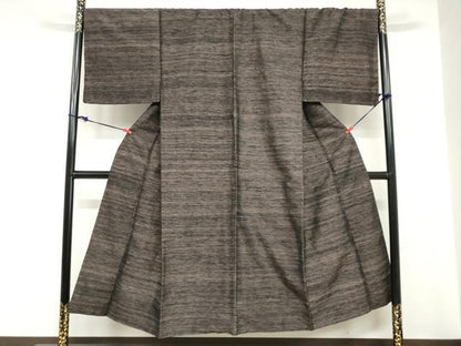 平和屋着物●男性　紬　アンサンブル　長羽織　霞文　正絹　逸品　DABC2140ud