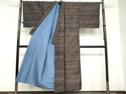 平和屋着物●男性　紬　アンサンブル　長羽織　霞文　正絹　逸品　DABC2140ud