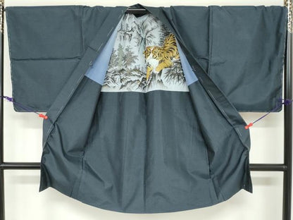 平和屋着物●男性 本場大島紬 アンサンブル 長羽織 長襦袢（袷）セット 80亀甲 総詰め キングサイズ 正絹 逸品 未使用 DABC2144ud