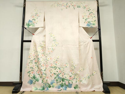 平和屋着物●本加賀友禅作家　直江良三　訪問着　草花文　ロング丈　正絹　逸品　未使用　DABC2152ud