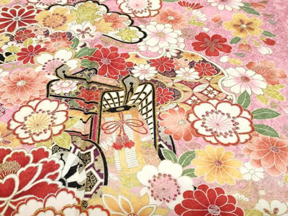 平和屋着物●豪華振袖　御所車草花文　暈し染め　金銀彩　ロング丈　正絹　逸品　DABC2154ud