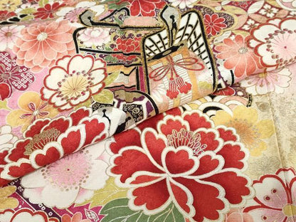 平和屋着物●豪華振袖　御所車草花文　暈し染め　金銀彩　ロング丈　正絹　逸品　DABC2154ud
