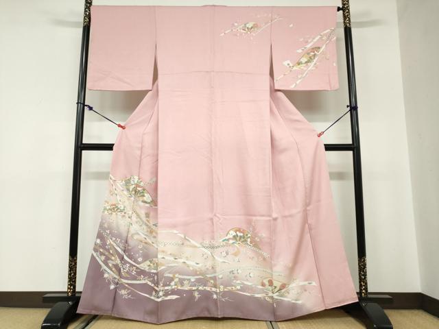 平和屋着物●訪問着　片輪車熨斗草花文　暈し染め　金彩　正絹　逸品　DABC2165ud