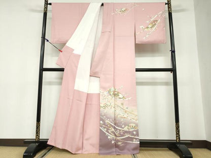 平和屋着物●訪問着　片輪車熨斗草花文　暈し染め　金彩　正絹　逸品　DABC2165ud