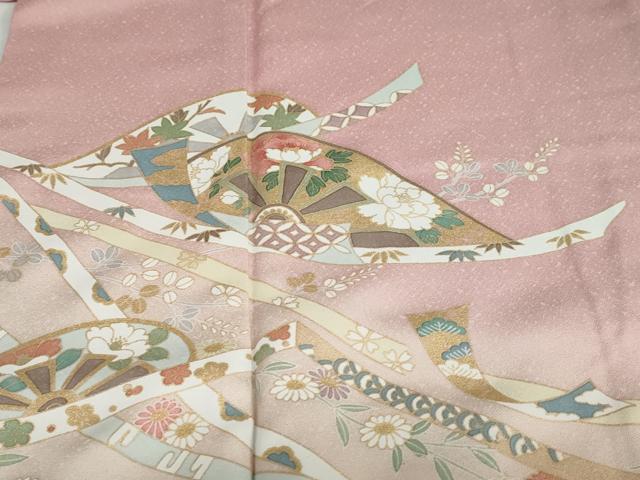 平和屋着物●訪問着　片輪車熨斗草花文　暈し染め　金彩　正絹　逸品　DABC2165ud