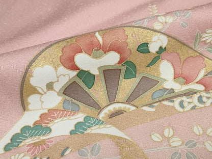 平和屋着物●訪問着　片輪車熨斗草花文　暈し染め　金彩　正絹　逸品　DABC2165ud