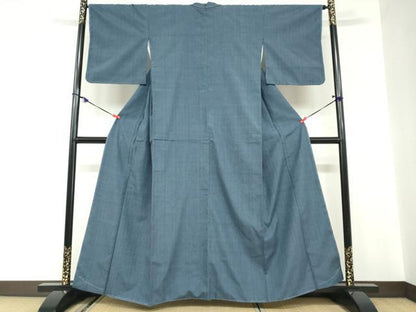 平和屋着物●本場結城紬　重要無形文化財　深縹色　正絹　逸品　DABC2170ud