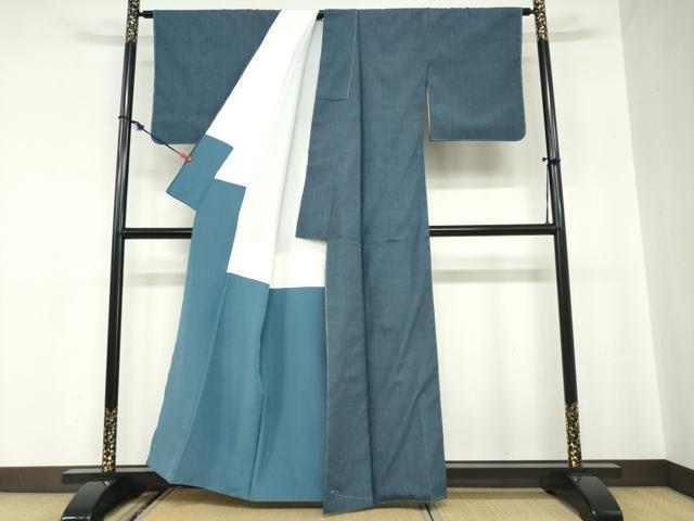 平和屋着物●本場結城紬　重要無形文化財　深縹色　正絹　逸品　DABC2170ud