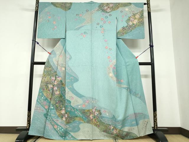 平和屋着物●訪問着　流水辻が花　金彩　正絹　逸品　DABC2174ud