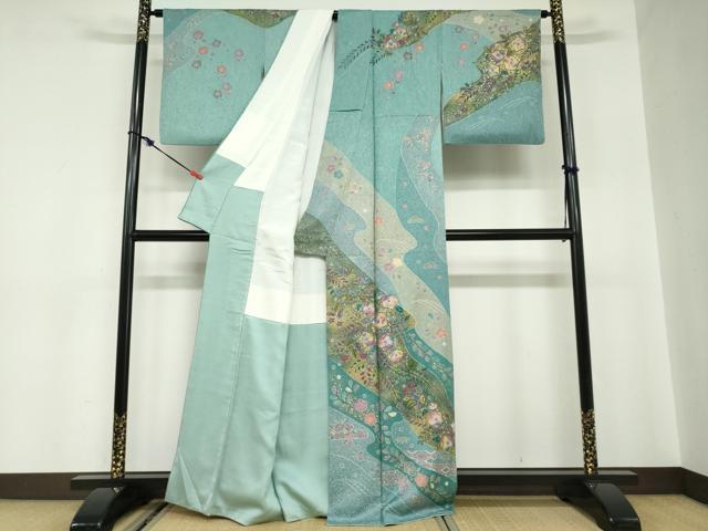 平和屋着物●訪問着　流水辻が花　金彩　正絹　逸品　DABC2174ud