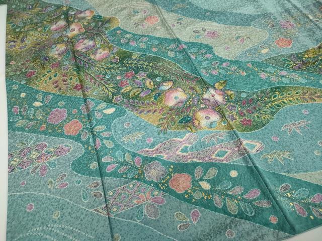 平和屋着物●訪問着　流水辻が花　金彩　正絹　逸品　DABC2174ud