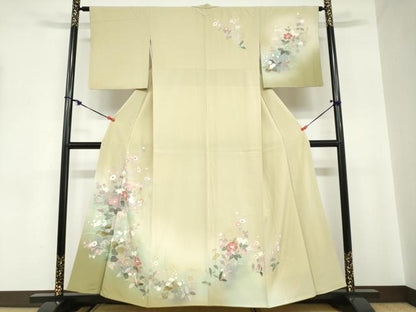 平和屋着物●訪問着　草花文　暈し染め　金銀彩　正絹　逸品　DABC2176ud