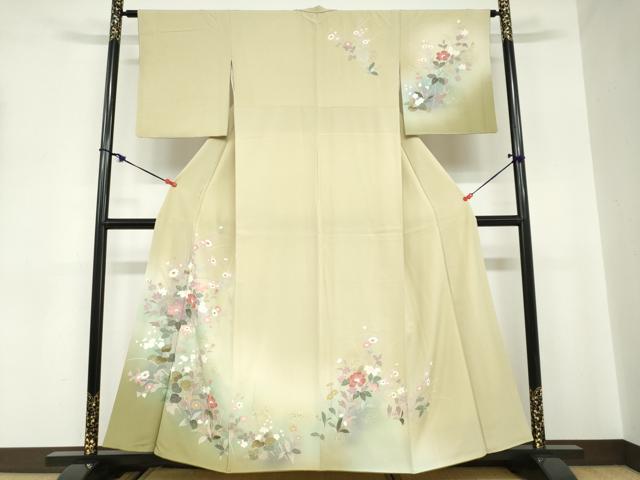 平和屋着物●訪問着　草花文　暈し染め　金銀彩　正絹　逸品　DABC2176ud