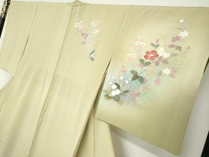 平和屋着物●訪問着　草花文　暈し染め　金銀彩　正絹　逸品　DABC2176ud