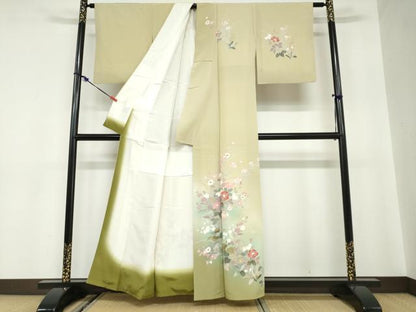 平和屋着物●訪問着　草花文　暈し染め　金銀彩　正絹　逸品　DABC2176ud