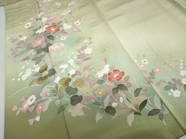平和屋着物●訪問着　草花文　暈し染め　金銀彩　正絹　逸品　DABC2176ud