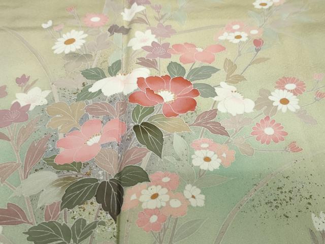 平和屋着物●訪問着　草花文　暈し染め　金銀彩　正絹　逸品　DABC2176ud