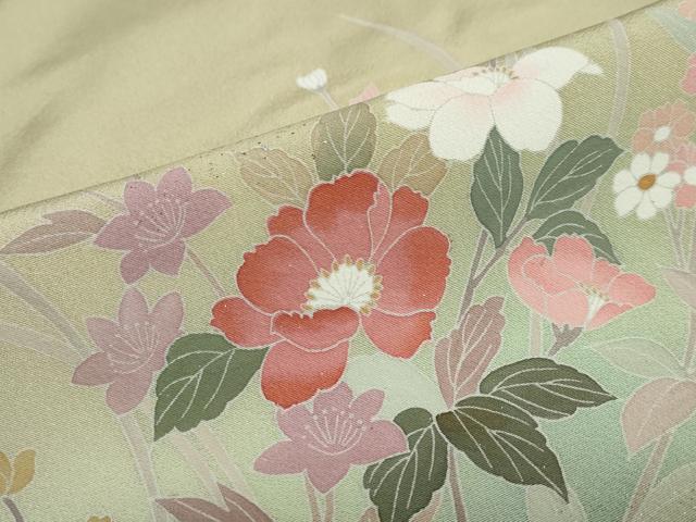 平和屋着物●訪問着　草花文　暈し染め　金銀彩　正絹　逸品　DABC2176ud