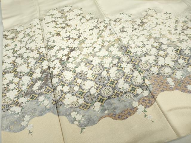 平和屋着物●色留訪問着　作家物　寿光織　花さとの記　金銀糸　反端付き　正絹　逸品　DABC2178ud