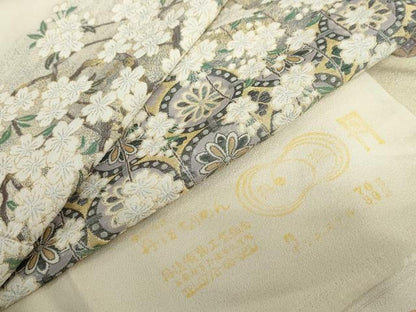 平和屋着物●色留訪問着　作家物　寿光織　花さとの記　金銀糸　反端付き　正絹　逸品　DABC2178ud