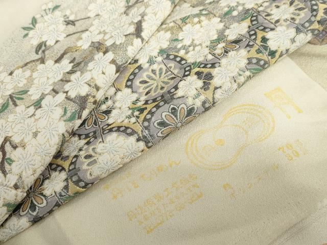 平和屋着物●色留訪問着　作家物　寿光織　花さとの記　金銀糸　反端付き　正絹　逸品　DABC2178ud