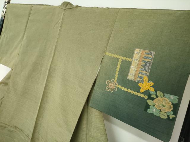平和屋着物●訪問着　刺繍　抽象草花文　金糸　無落款　正絹　逸品　DABC2182ud