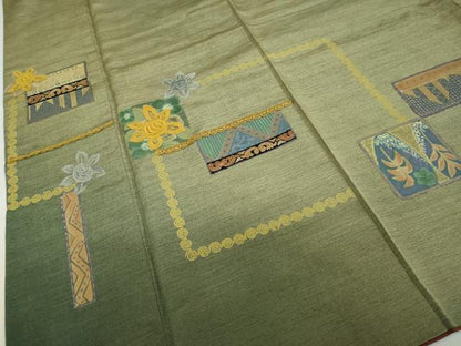 平和屋着物●訪問着　刺繍　抽象草花文　金糸　無落款　正絹　逸品　DABC2182ud