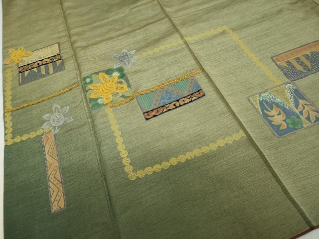 平和屋着物●訪問着　刺繍　抽象草花文　金糸　無落款　正絹　逸品　DABC2182ud