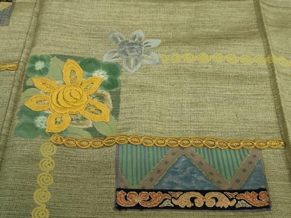 平和屋着物●訪問着　刺繍　抽象草花文　金糸　無落款　正絹　逸品　DABC2182ud