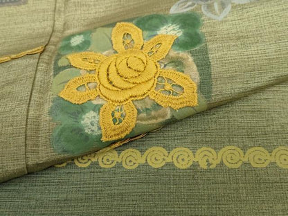 平和屋着物●訪問着　刺繍　抽象草花文　金糸　無落款　正絹　逸品　DABC2182ud