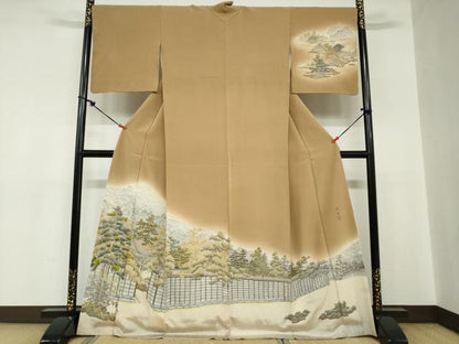 平和屋着物●訪問着　作家物　御所　遠山樹林風景文　暈し染め　正絹　逸品　DABC2183ud