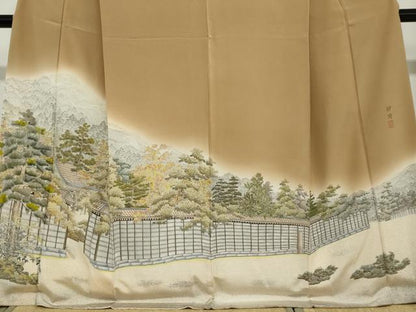 平和屋着物●訪問着　作家物　御所　遠山樹林風景文　暈し染め　正絹　逸品　DABC2183ud