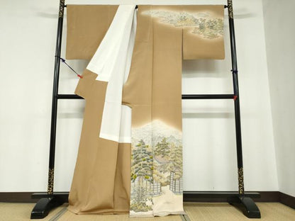 平和屋着物●訪問着　作家物　御所　遠山樹林風景文　暈し染め　正絹　逸品　DABC2183ud