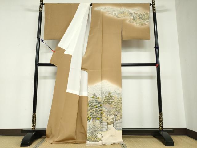 平和屋着物●訪問着　作家物　御所　遠山樹林風景文　暈し染め　正絹　逸品　DABC2183ud