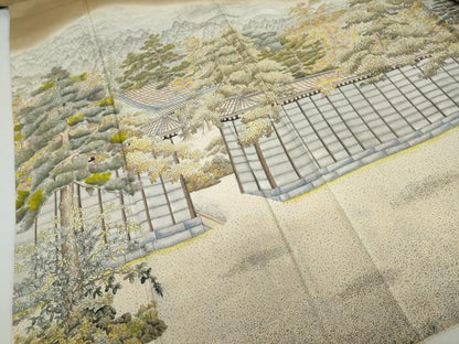 平和屋着物●訪問着　作家物　御所　遠山樹林風景文　暈し染め　正絹　逸品　DABC2183ud
