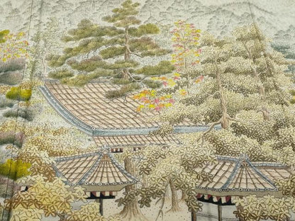 平和屋着物●訪問着　作家物　御所　遠山樹林風景文　暈し染め　正絹　逸品　DABC2183ud