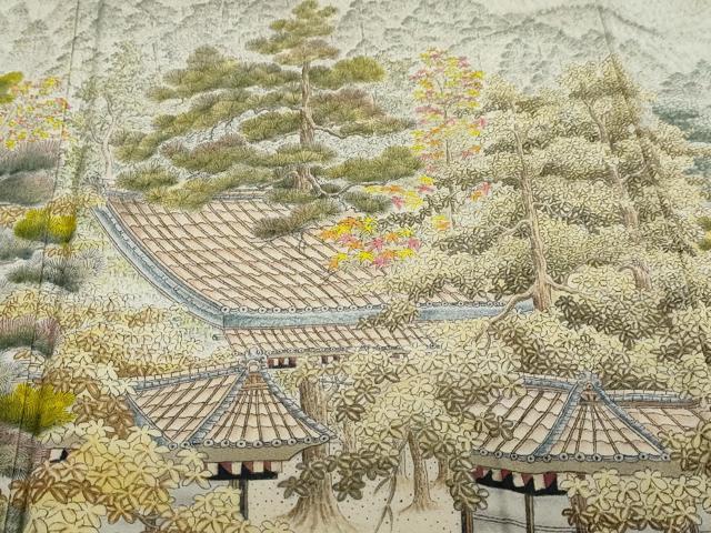 平和屋着物●訪問着　作家物　御所　遠山樹林風景文　暈し染め　正絹　逸品　DABC2183ud