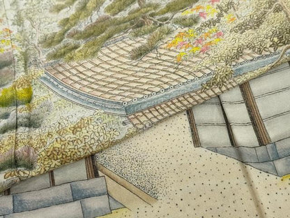 平和屋着物●訪問着　作家物　御所　遠山樹林風景文　暈し染め　正絹　逸品　DABC2183ud