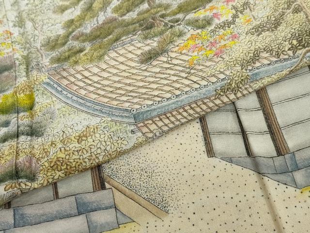 平和屋着物●訪問着　作家物　御所　遠山樹林風景文　暈し染め　正絹　逸品　DABC2183ud