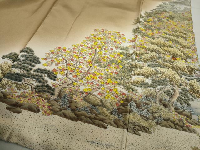 平和屋着物●訪問着　作家物　御所　遠山樹林風景文　暈し染め　正絹　逸品　DABC2183ud
