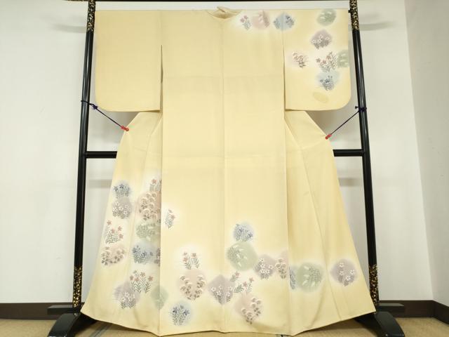平和屋着物●訪問着　手描き　草花文　暈し染め　正絹　逸品　DABC2187ud