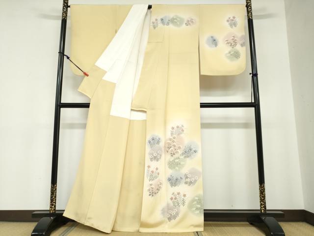 平和屋着物●訪問着　手描き　草花文　暈し染め　正絹　逸品　DABC2187ud