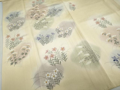 平和屋着物●訪問着　手描き　草花文　暈し染め　正絹　逸品　DABC2187ud